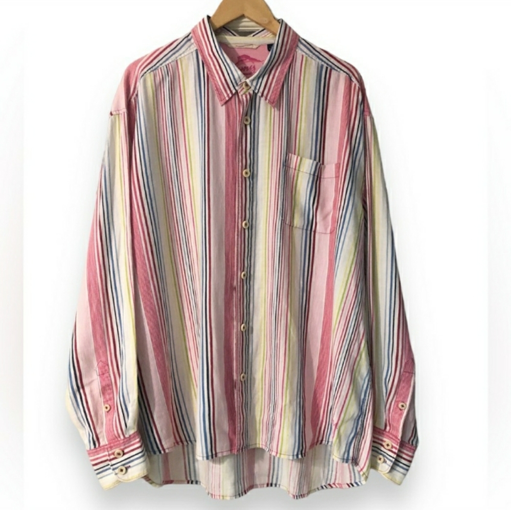 TOMMY BAHAMA Striped Linen Button Front Shirt EUC!